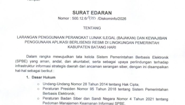 Tegas! Pemkab Batang Hari Larang Keras ASN Gunakan Perangkat Lunak Bajakan   